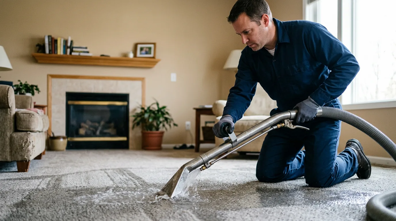 Water damage restoration technician working near Lake Crystal, MN